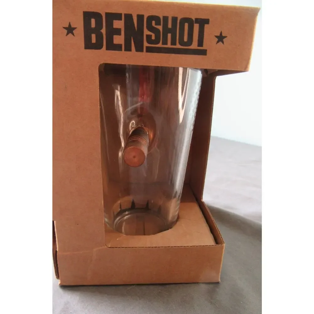 BenShot Original Pint Glass Real .50 BMG Bullet US Flag 16oz NEW in Box Made USA
